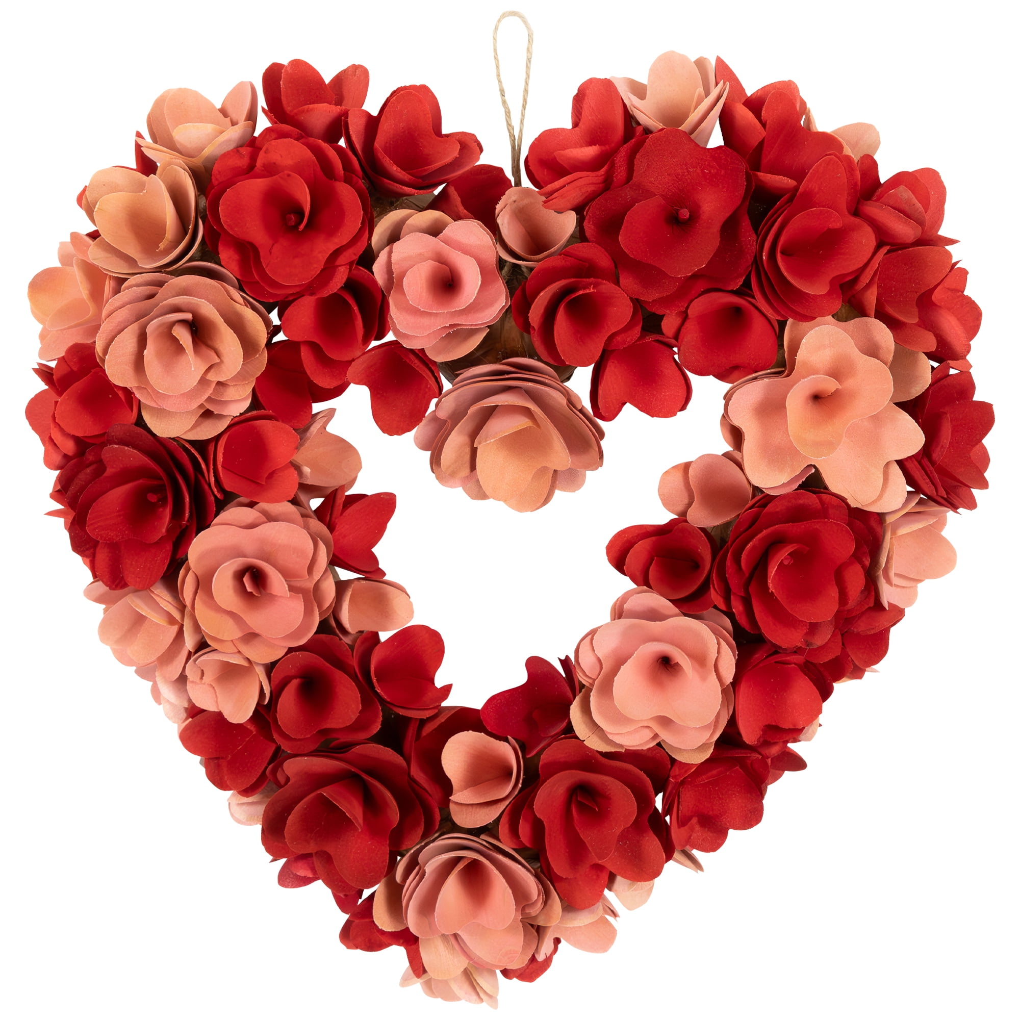 Northlight Wooden Flower Artificial Valentine's Day Wreath - 15" - Red and Pink