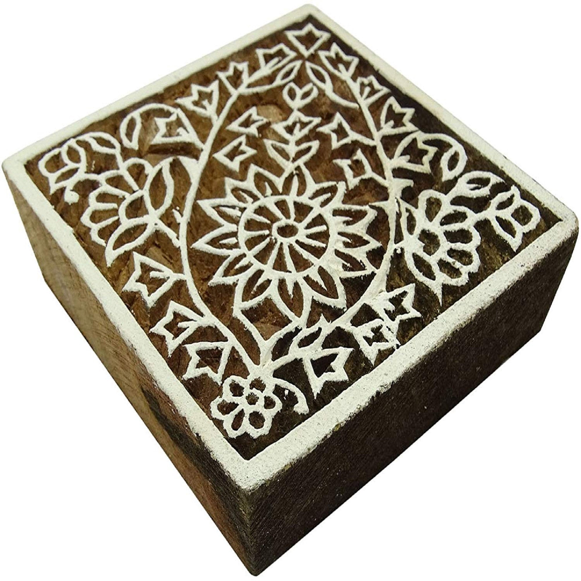 Wooden Floral Pattern Block Stamps Printing Hand Carved Blocks Textile ...