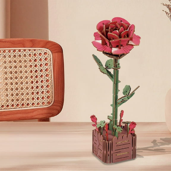 Wooden Flower Building Blocks, 3D Floral Puzzle Kits, DIY Handmade Wood Craft Models for Home Office Decoration, Vintage Style Eternal Botanical Arrangement