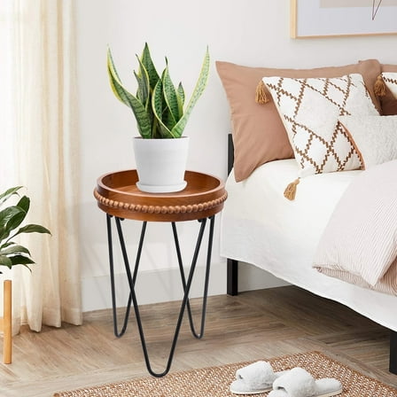 Outdoor Wooden Side Table,Round Side Table,Plant Stand,Flowerpot Table, Decorative Side Table