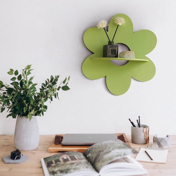 Wooden Flower Shaped Wall Shelf, Storage Organizer for Home Decor, Easy Mount Bohemian Style Decorative Shelf for Living Room Or Bedroom
