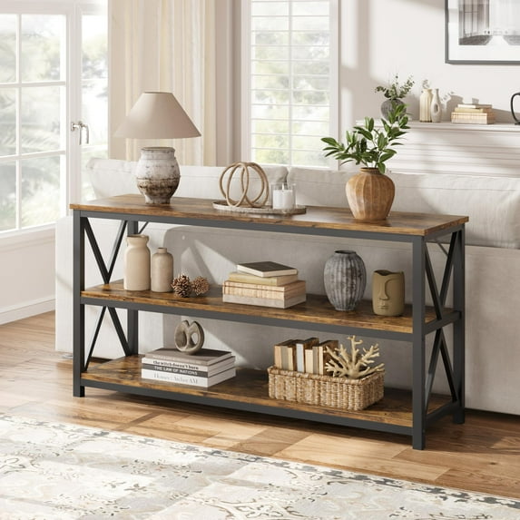 Wooden Fluted Entryway Table, Sofa Table Behind Couch, Entry Foyer Table for Entryway, Hallway, Living Room