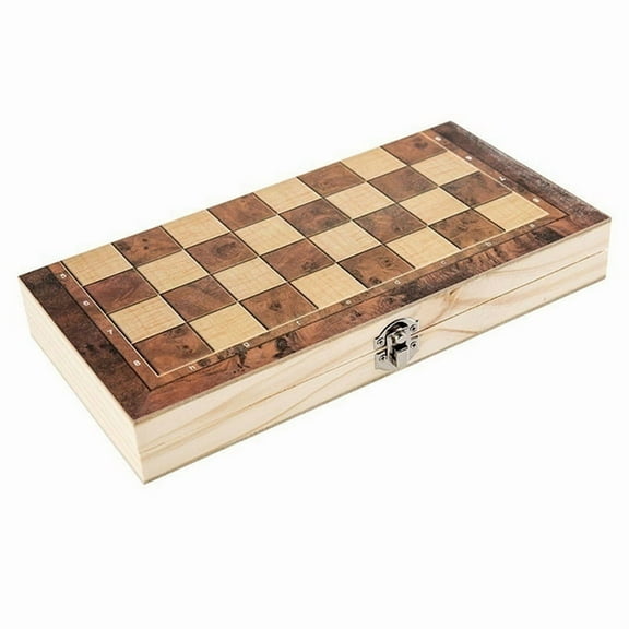 Wooden Foldable Chess Backgammon Wooden Board Folding Board Game 29x29cm