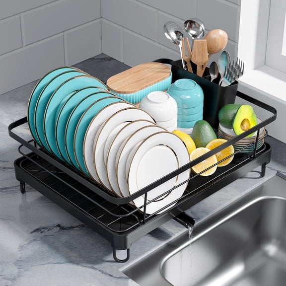 Sakugi Dish Drying Rack, Compact Dish Racks for Kitchen Counter, Black, Extra-Large