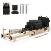 Wooden Foldable Pilates Reformer with Pilates Box and Jump Board, Premium Home Pilates Machine Set with Wood Frame, Full-Body Workout Equipment for Home Studio