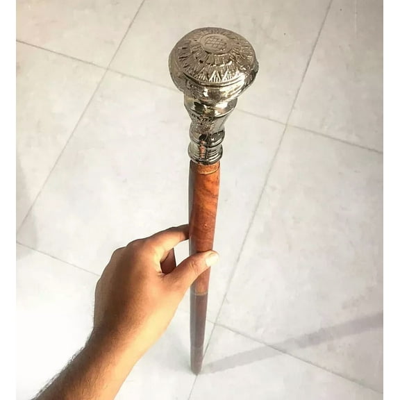 Wooden Foldable Walking Stick Poles Silver Handle Victorian Style Stick Gift.