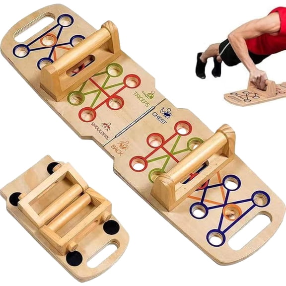 Wooden Foldable push-up board, Adjustable design. Features wooden handles and grip bars, ideal for fitness and core strength training. Suitable for both men and women