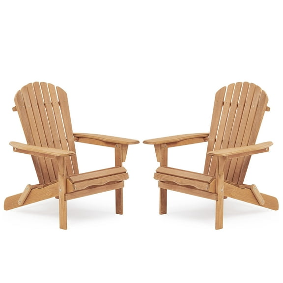Wooden Folding Adirondack Chair Set of 2, Solid Cedar Patio Lounge Chairs for Garden/Backyard/Poolside - Light Brown (Half Assembled)