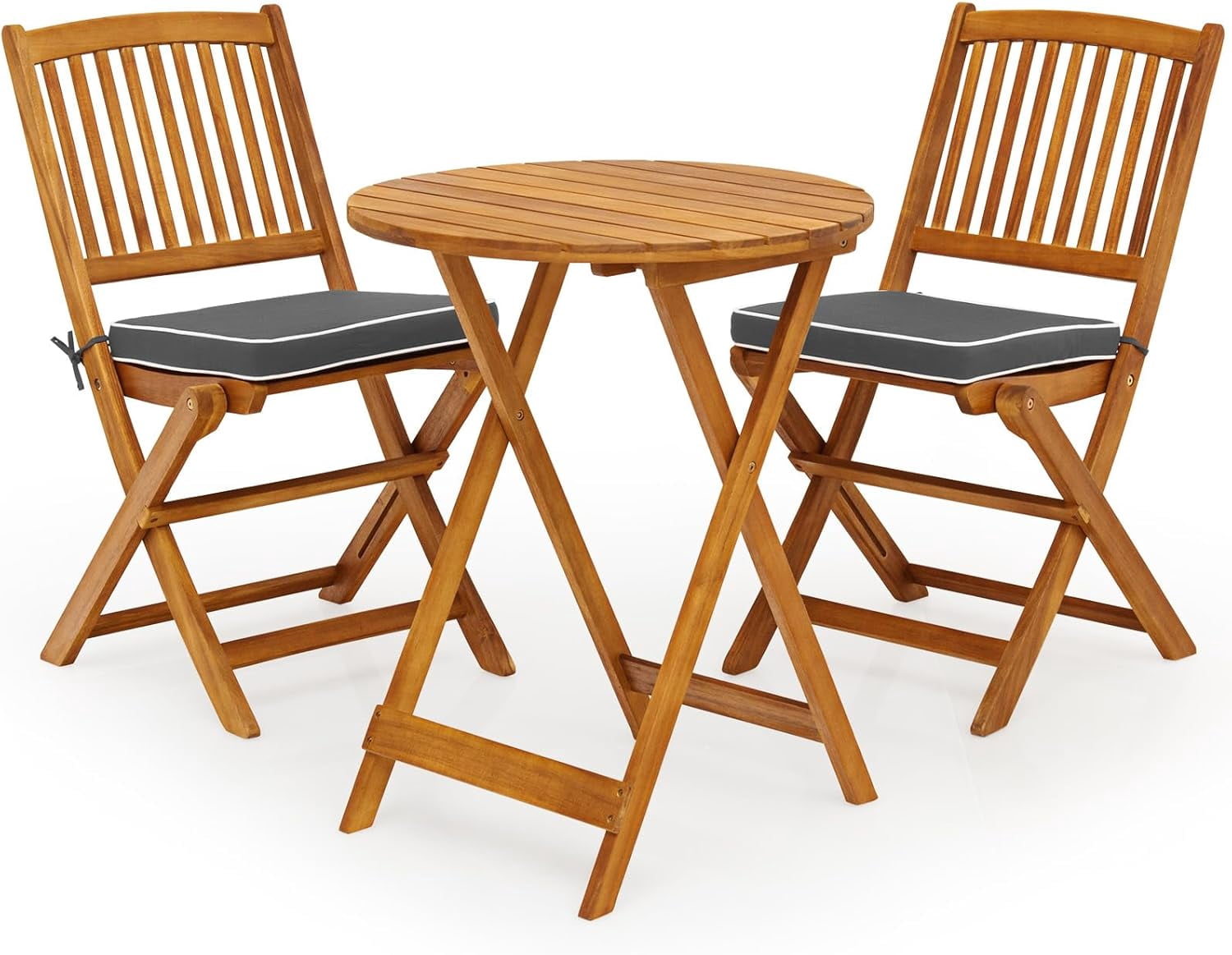 Wooden Folding Bistro Set, Outdoor Dining Table and Chairs Set with ...