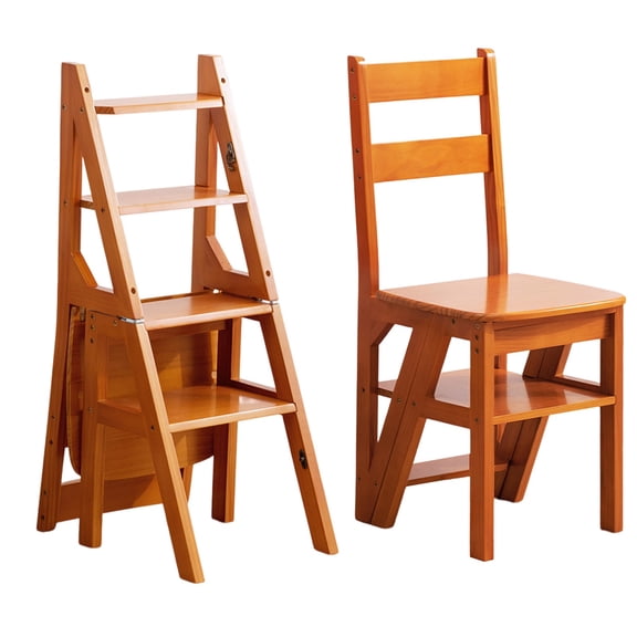 Wooden Folding Library Ladder Chair,Lightweight Portable Ladder Shelf,Multifunctional Step Stool,4-Step Stepladders Display Stand for Indoor Outoor, Display Stand and Flower Stand for Home