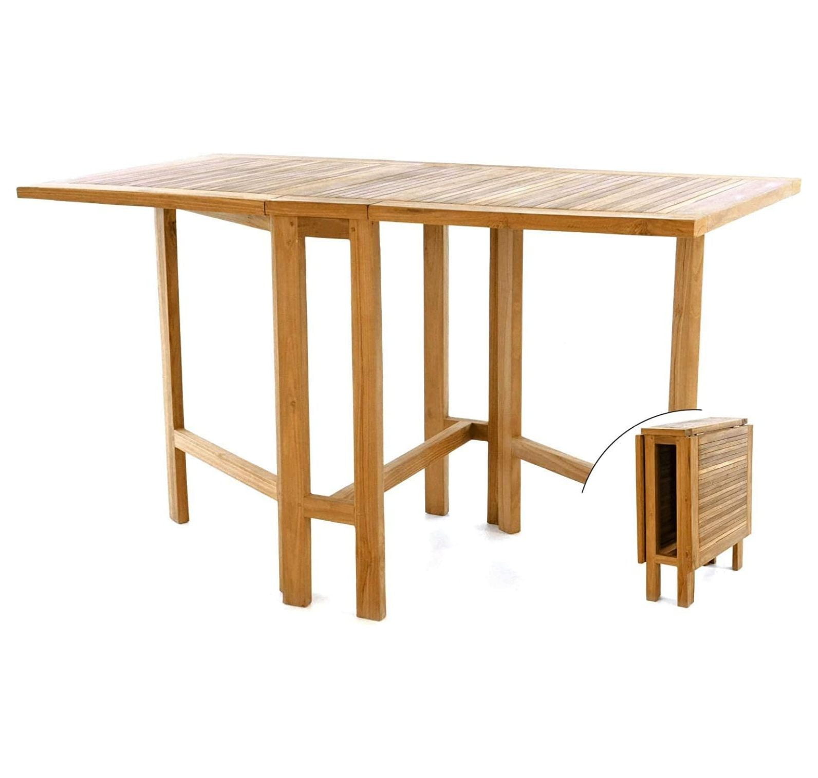 Wooden Folding Patio Dining Table Teak Wood Rectangular Extendable
