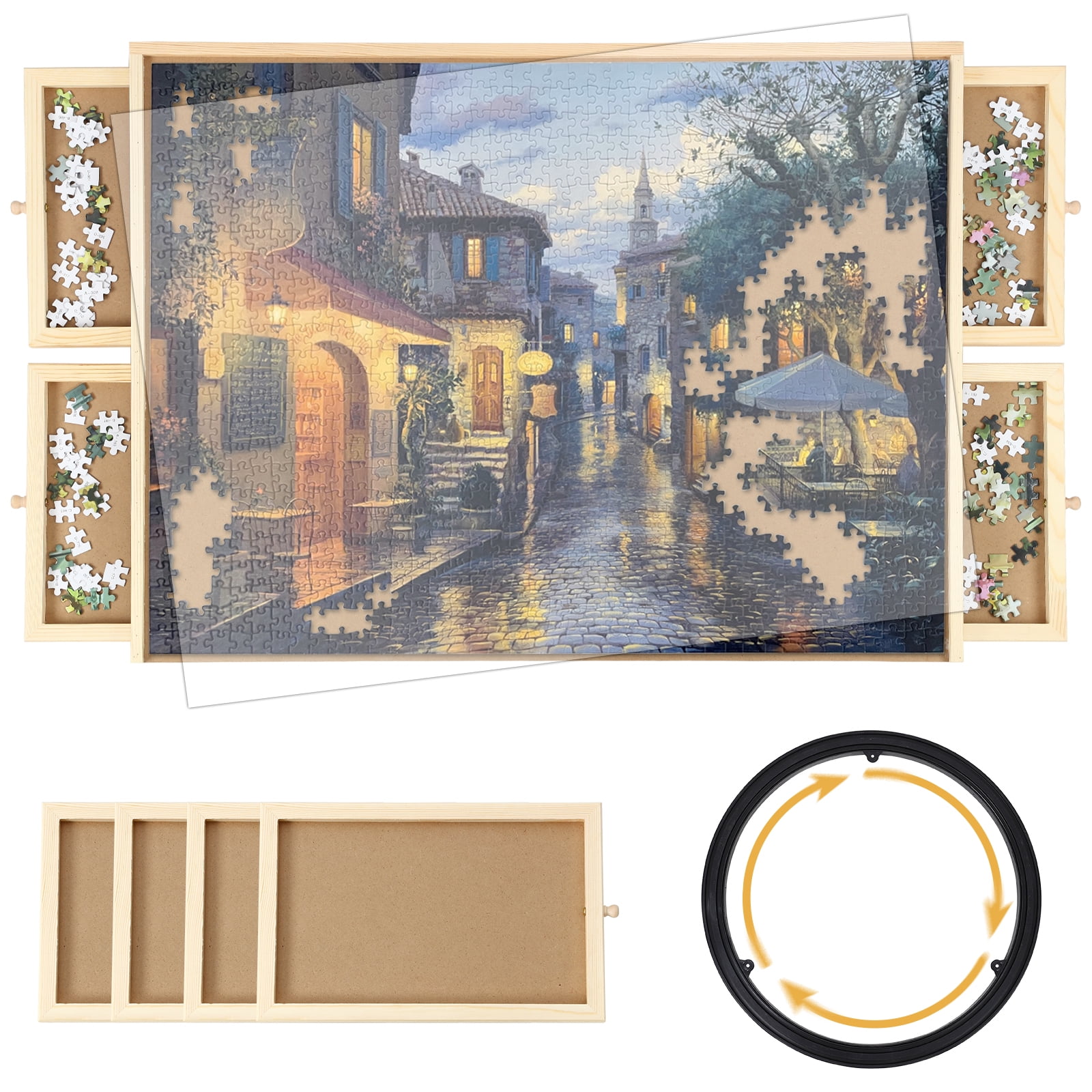 Wooden Folding Puzzle Board with 6 Sorting Drawers