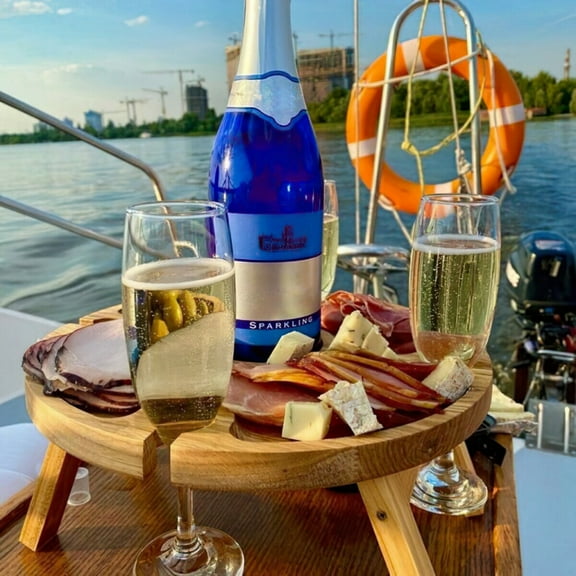 Wooden Folding Wine Table for Snacks Cheese Fruit - Portable Casual Dining Snack Table with Wine Rack for Home Living Room Camping - Compact Serving Tray for Entertaining Guests Outdoor Picnic