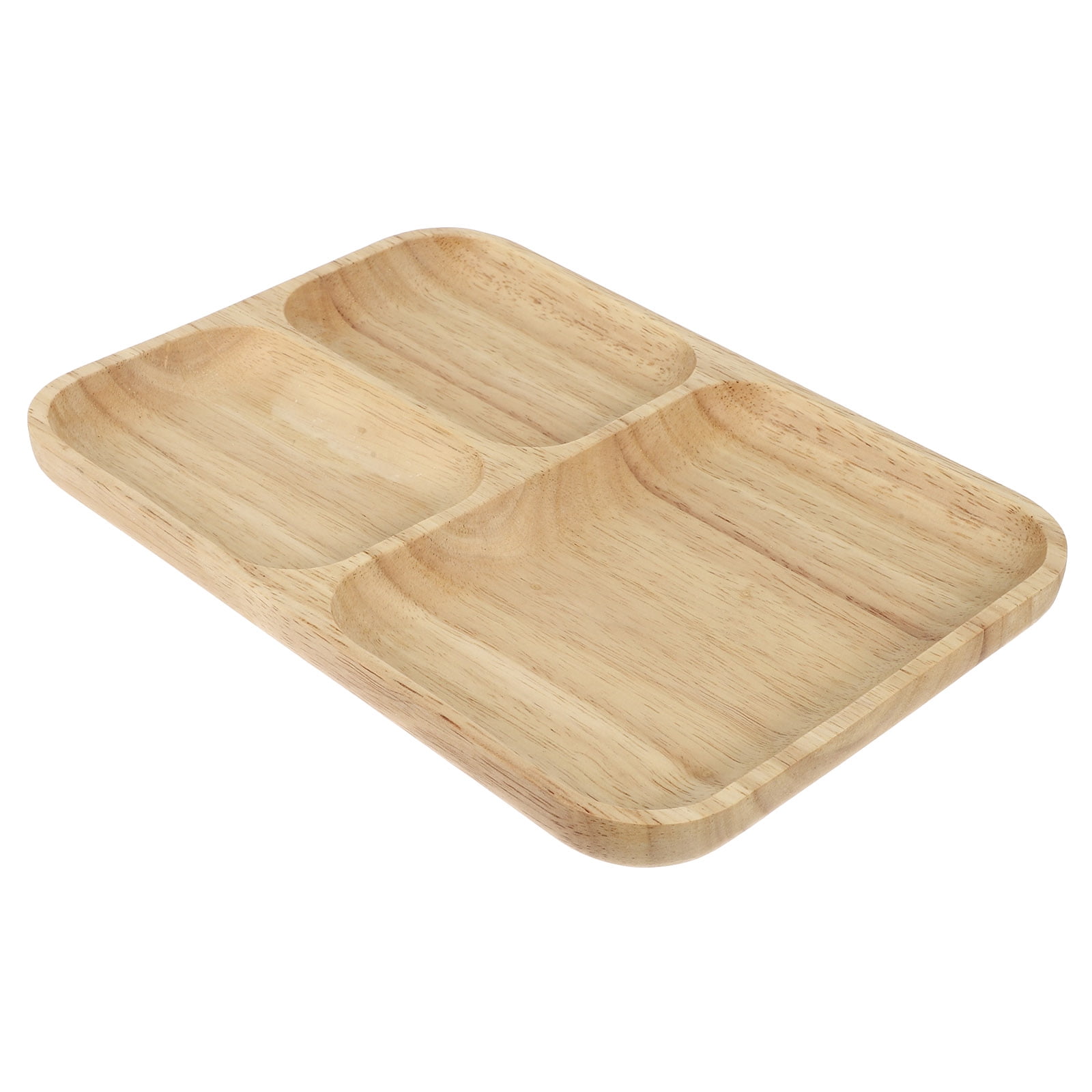 Wooden Food Tray Serving Cafe Three Compartment Table Organizer with