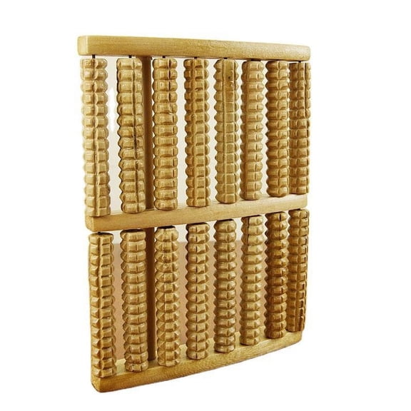 Wooden Foot Massager with 8 Rows Rolling Wheel for Muscle Relaxation, Portable Foot Rub Tool for Reflexology and Pain Relief