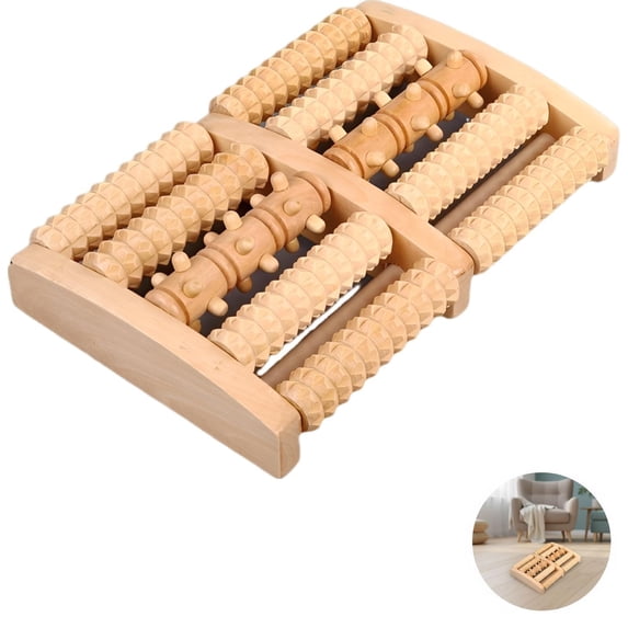 Wooden Foot Roller Massager, 5-Row Spiked Reflexology Foot Massager, Arch-Shape Design, Foot Circulation Support, Portable Foot Health Tool, Muscle Discomfort Soother