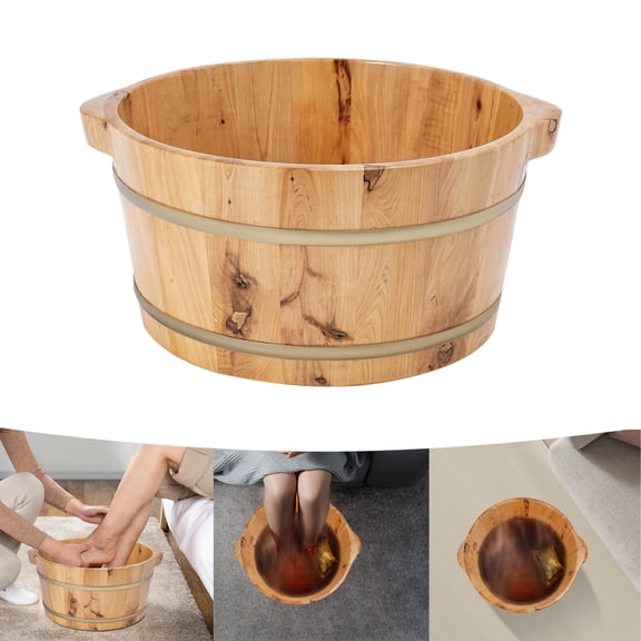 Wooden Foot Soak Basin, Round Bucket for Foot Bath 14.37*7.09 in