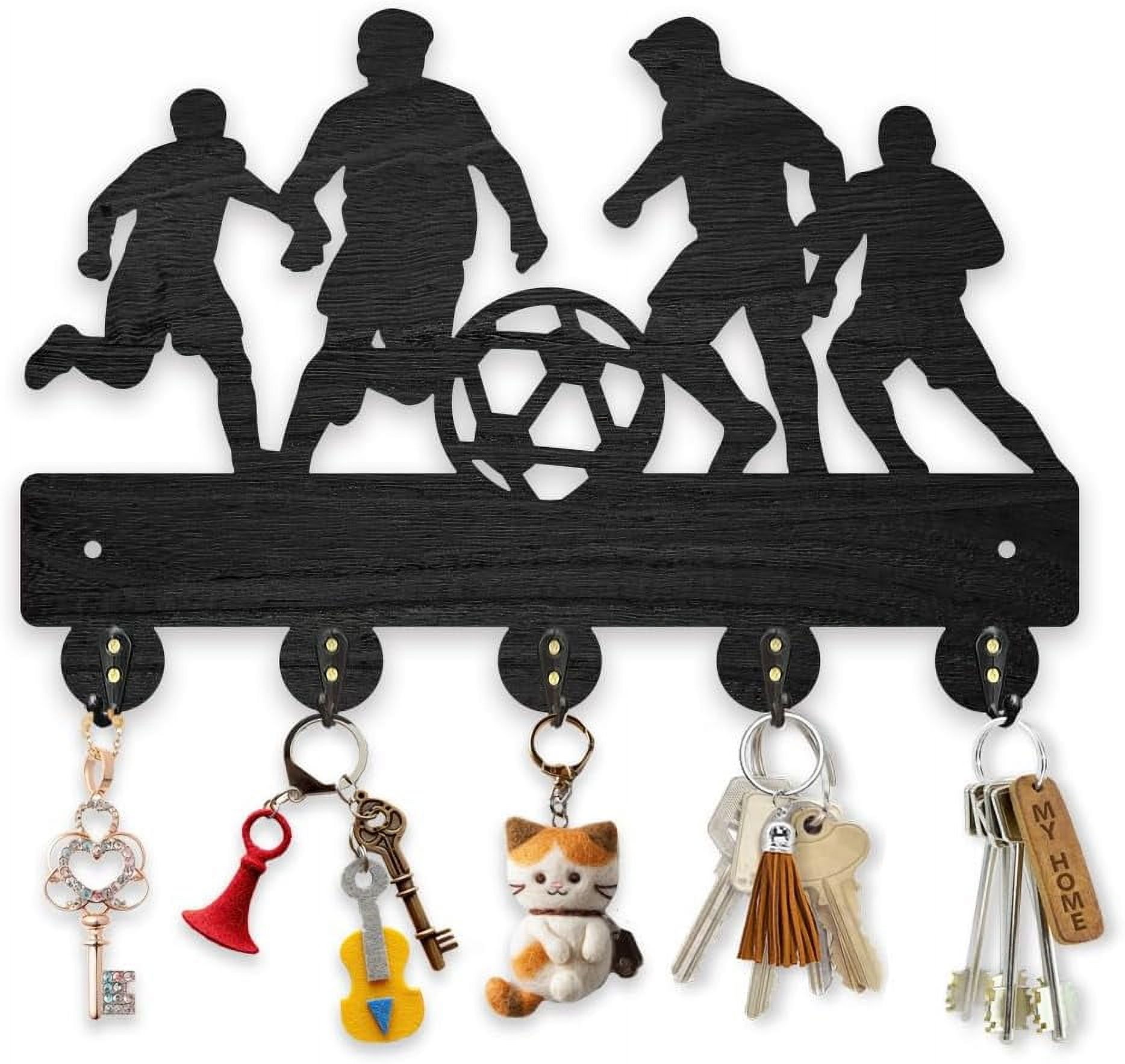 Wooden Football Wall Mounted Key Rack 11.8x7.8inch Sporty Style Key ...