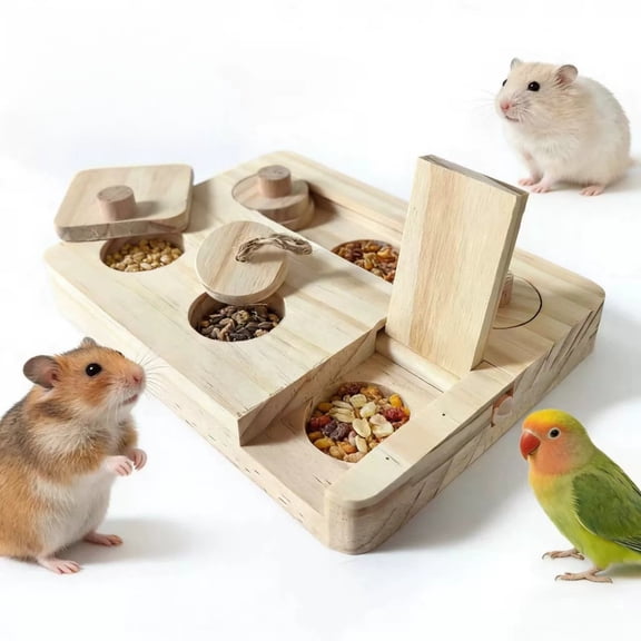 Wooden Foraging Puzzle Toy for Small Animals Interactive Hamster Pig and Rabbit Feeder Enrichment Activity