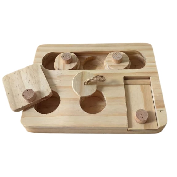 Wooden Foraging Puzzle for Small Animals with Hidden – Interactive Wooden Hamster Pig Rabbit Feeder Toy for Indoor Enrichment