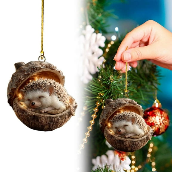 Wooden Forest Animal Acorn Ornaments – Cozy Forest Christmas Ornaments, Wooden Cute Forest Animal Christmas Trees Hanging Decorations,Rustic Nature-Themed Home Decor, Christmas Gifts(Hedgehog)