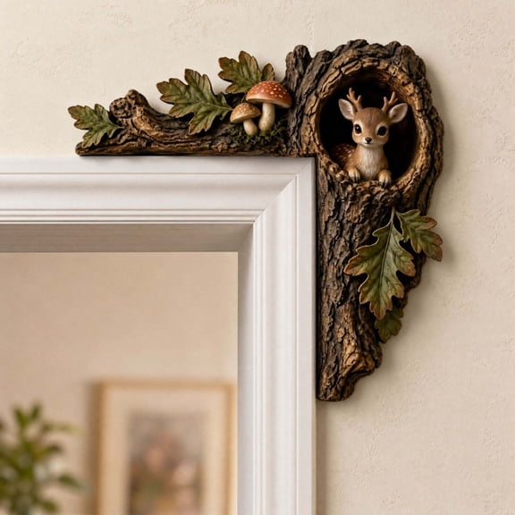 Wooden Forest Reindeer Door Topper, Cute Door Corner Frame Decoration, Flat Woodland Animal Above the Door Art Decor, Ideal for Doors, Mirrors & Cabinets, Gift for Nature Lovers