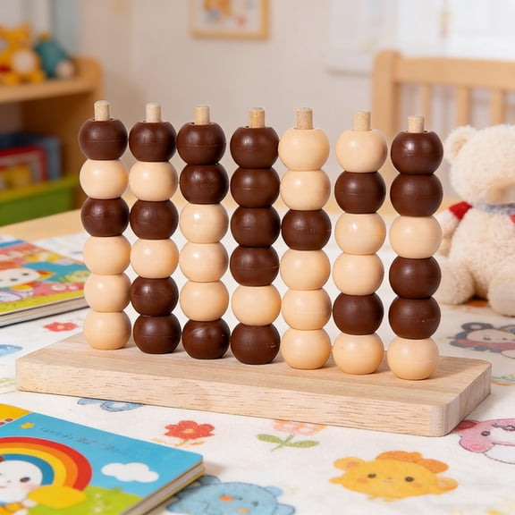 Wooden Four In A Row Board Game Classic Strategy Game Family Party Tabletop Game Solid Wood Interactive Puzzle Desktop Ornament Home Travel Game Entertainment Decor Gift