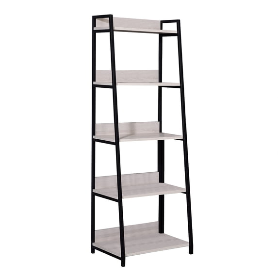 Benjara Wooden Frame Bookshelf with 5 Open Compartments, Washed White and Black