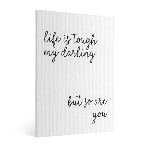 Wooden Frame Canvas Wall Art Print Inspirational Typography Poster With Life Is Tough Quote, Ideal For Living Room Bedroom Wall Decor