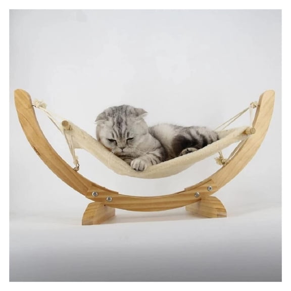 Wooden Frame Cat Rocking Hammock Cradle Bed, Detachable Washable Plush Rest Mat for Cats