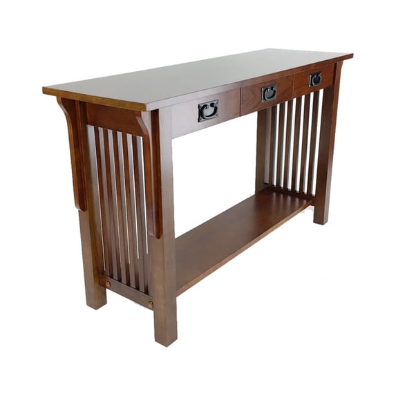 Benjara Wooden Frame Console Table with 3 Drawers and 1 Bottom Shelf, Oak Brown