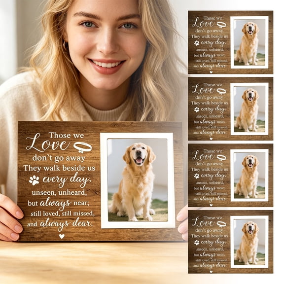 Wooden Frame, Dog Memorial, Loss of Dog Sympathy Gift, Picture Holder, 10X8 in Rustic Wooden Pet Remembrance Picture Frame, Pre-Printed with Paw Print and Collar Memorial Detail,