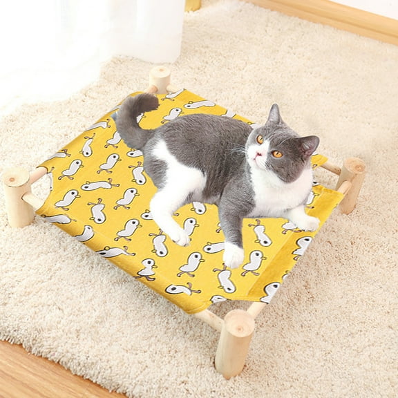 Wooden Frame Pet Cot for Summer, 20.87x18.9in Camp Bed with Removable Washable Fabric, Breathable & Off-Ground for Cats & Small Dogs Multicolor