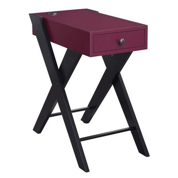 Wooden Frame Side Table with X Shaped Legs & 1 Drawer - Purple & Black - 24 x 22 x 13 in.