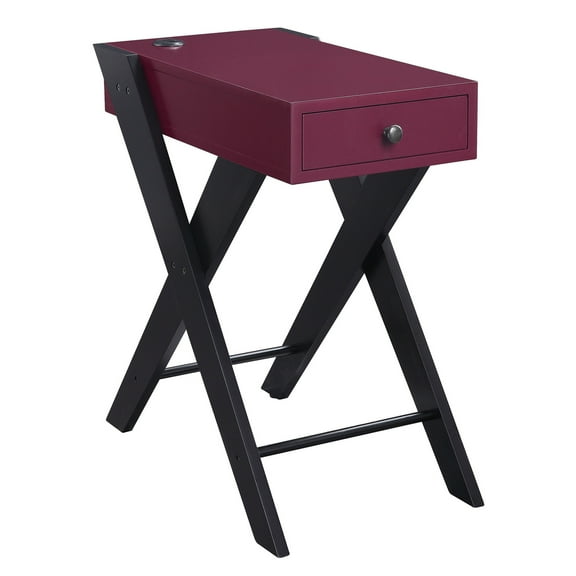 Wooden Frame Side Table with X Shaped Legs and 1 Drawer, Purple and Black - Saltoro Sherpi