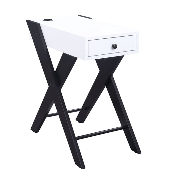Wooden Frame Side Table with X Shaped Legs and 1 Drawer, White and Black - Saltoro Sherpi