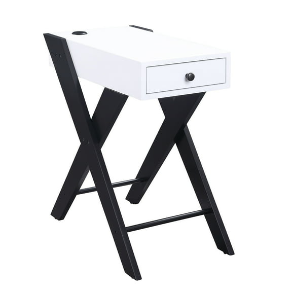 Wooden Frame Side Table with X Shaped Legs and 1 Drawer, White and Black - Saltoro Sherpi