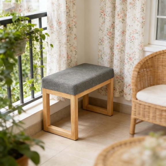 Wooden Frame Small Entryway Bench with Soft Cushion, Mini Ottoman Bench for Small Spaces, Freely Placed Rectangle Shoe Bench - Dark Gray