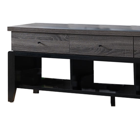 Wooden Frame TV Stand with 3 Drawers and 3 Open Compartments,Gray and Black