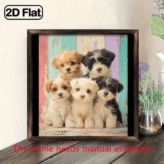 Wooden Framed Canvas Painting Cute Puppies Dog Art Prints Wall For Bedroom Living Room Home Decor Animal Pet Canvas Print Poster Picture With Framed Ready to Hang Gift