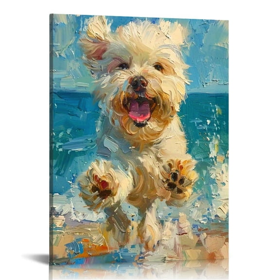 Wooden Framed Wall Art, Cute Dog Wrapped Canvas Prints Poster， Birthday Party Decor, Mother's Day New Year Easter Gift, Ramadan, Home Living Room Office Wall Decor, Perfect Gift and Home Decoration