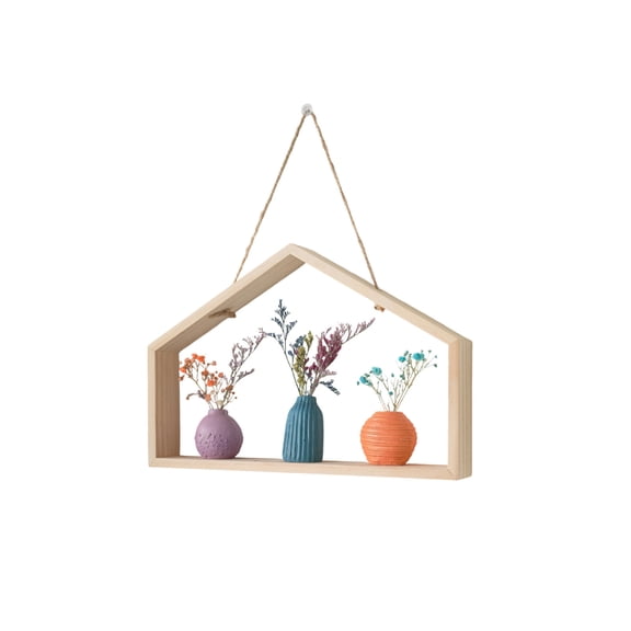 Wooden Framed Wall Art with Ceramic Vases for Dried Flowers and Small Plants