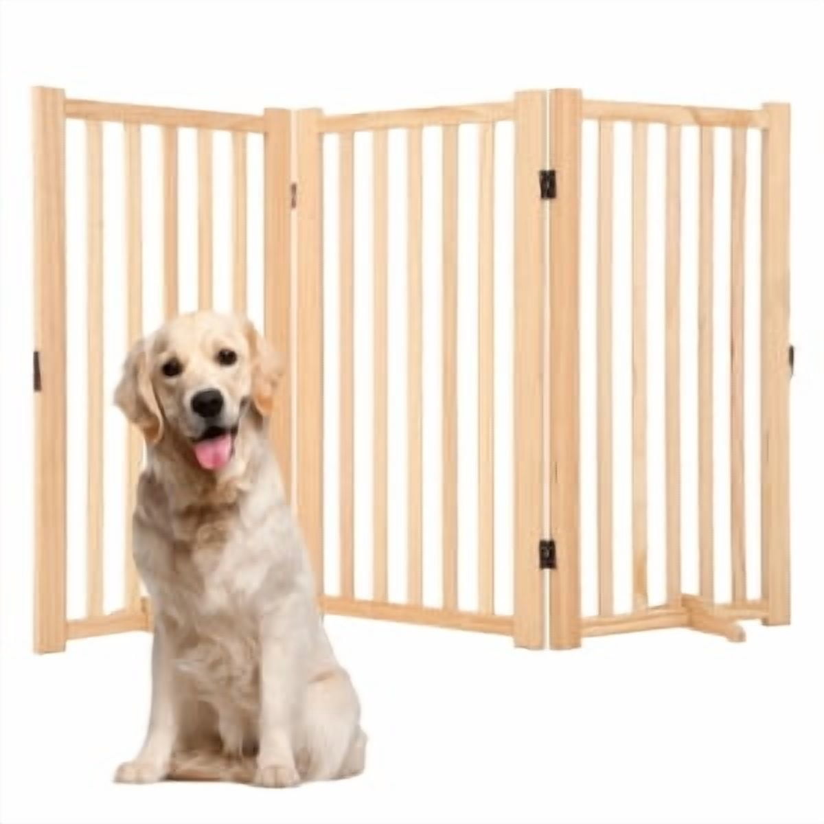 Wooden Freestanding Dog Gate,Fold-ablePet Gate with Support Feet, Indoor Dog Fence for The House,Doorways, Stairs，Expandable Pet Fence