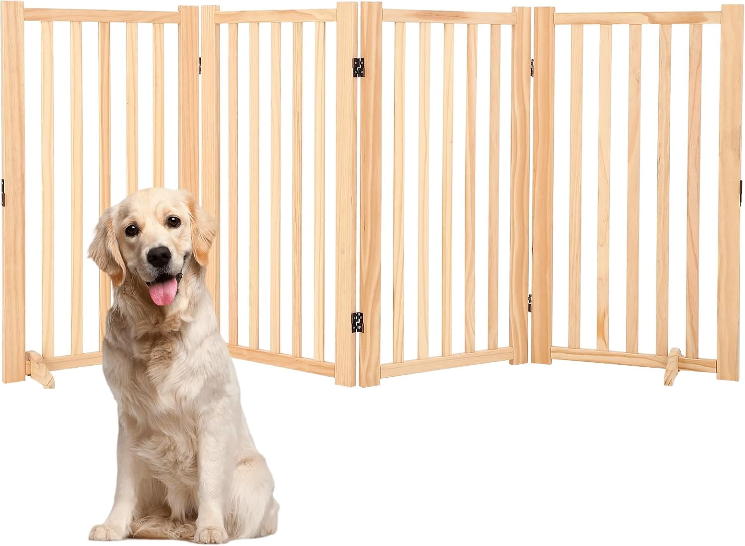 Wooden Freestanding Dog Gate,Pet Gate with Support Feet, Indoor Dog Fence for The House,Doorways, Stairs，Expandable Pet Fence -4 Panel H:36”