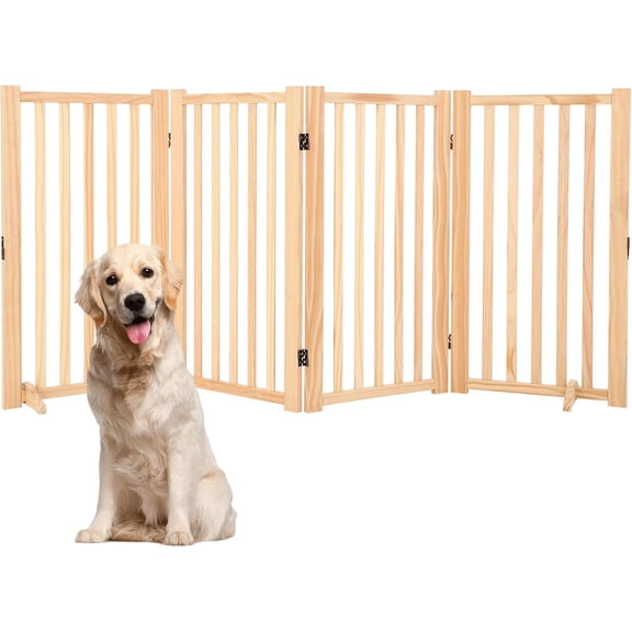 Wooden Freestanding Dog Gate,Pet Gate with Support Feet, Indoor Dog Fence for The House,Doorways, Stairs，Expandable Pet Fence -4 Panel H:36”