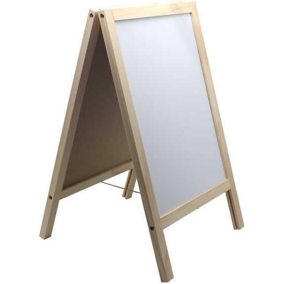 Wooden Freestanding A Frame Non Magnetic Chalkboard and Magnetic Dry Erase White Board Display Sign, Double Sided Tabletop Message Board for Home, Office and Counter