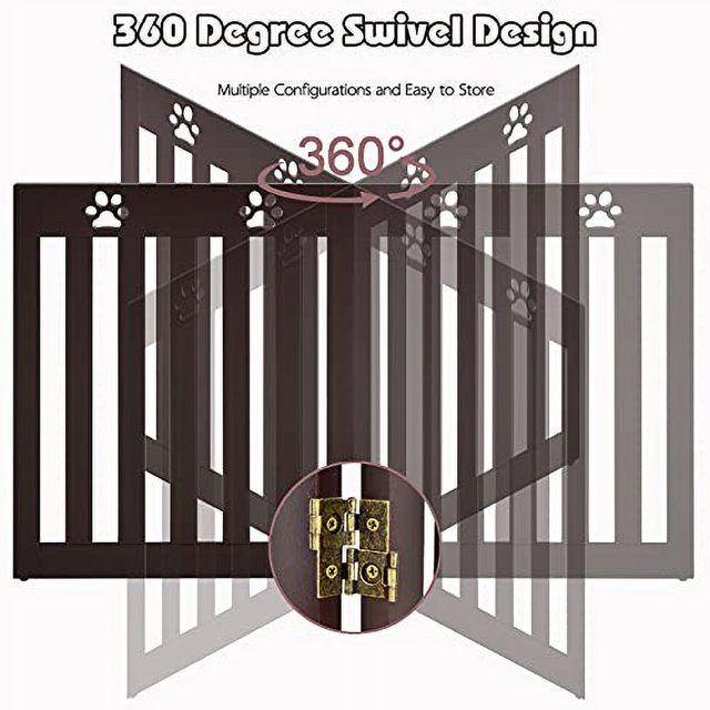 Wooden Freestanding Pet Gate for Dogs, 24 inch Step Over Fence, Folding Convertible Puppy Pen