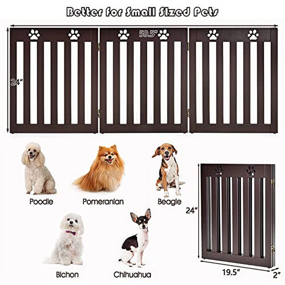 Wooden Freestanding Pet Gate for Dogs, 24 inch Step Over Fence, Folding Convertible Puppy Pen