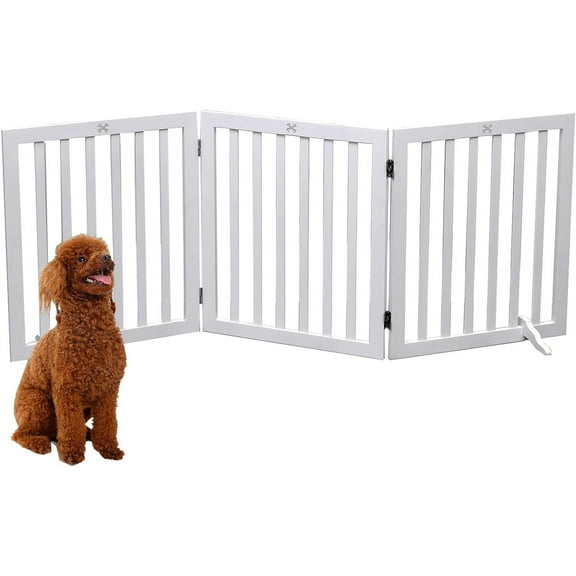 Dog Gate Wooden Freestanding Pet Gate3 Panel 23.6" Height White Indoor Dog Fences,House Gate for Doorways & Stairs