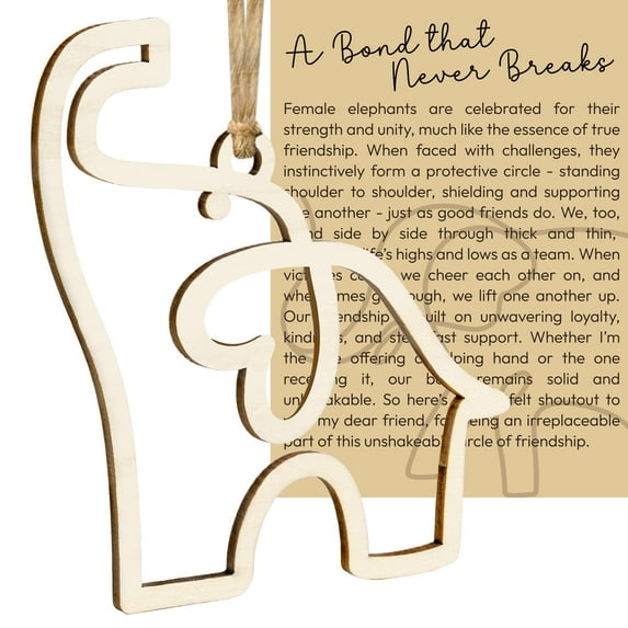 HYPERI Wooden Friendship Elephant Ornament, Christmas Ornament with Story, Friendship Gifts for Best Friends and Sisters